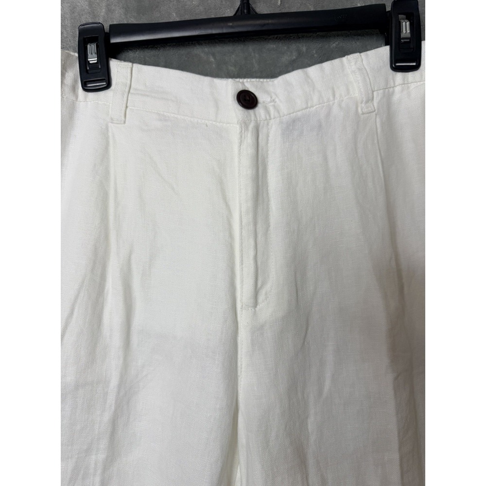 Lands End Womens White Linen Wide Leg High Rise Pants Size 14 Coastal Old Money - Picture 4 of 9